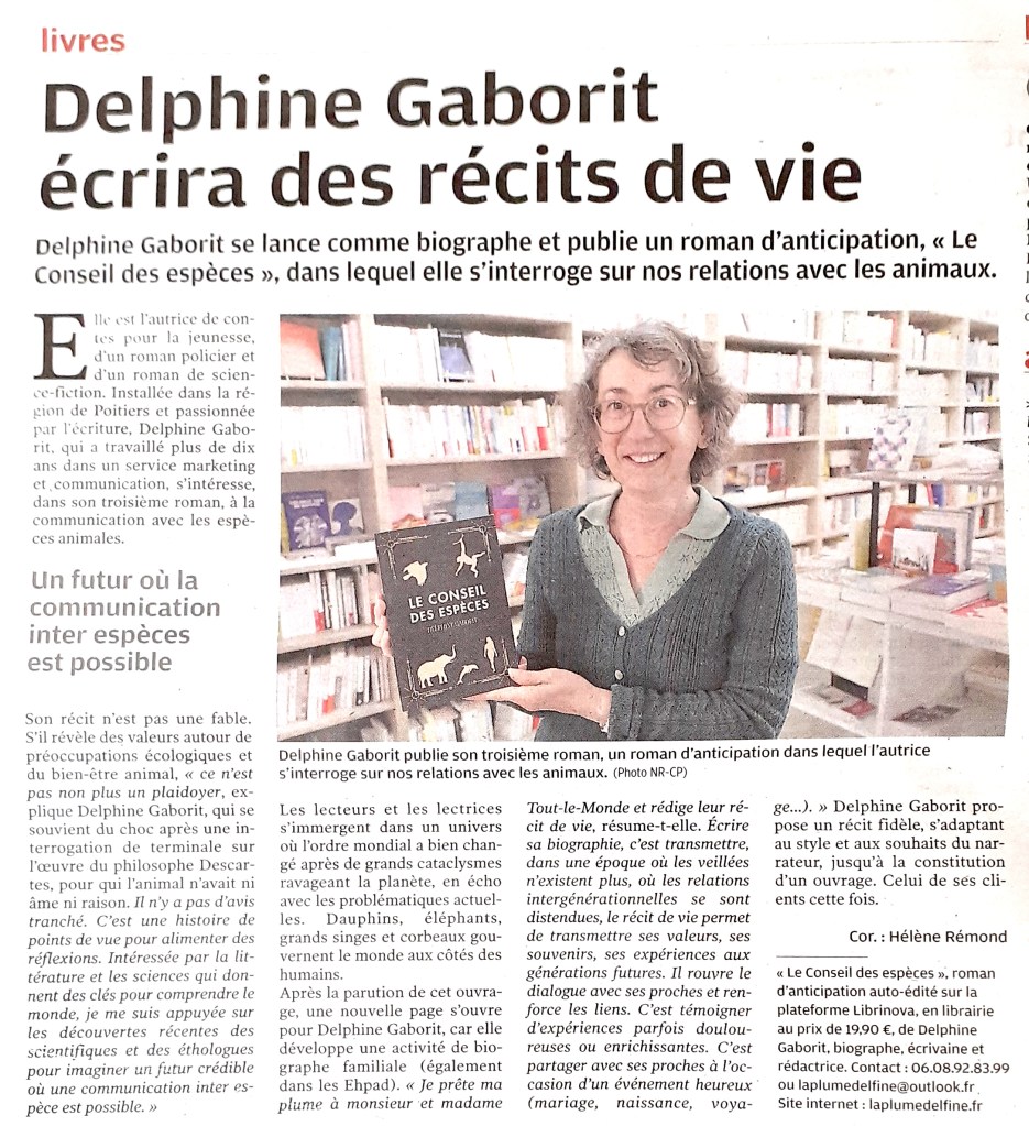 Article sur les activités de biographe et d'écrivaine de Delphine Gaborit paru dans la Nouvelle République Vienne le 29 mai 2024