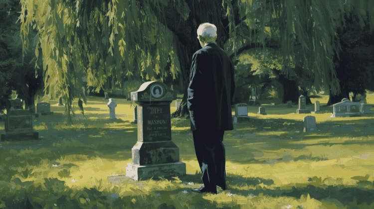 Illustration le vieil Albert devant la tombe de sa femme